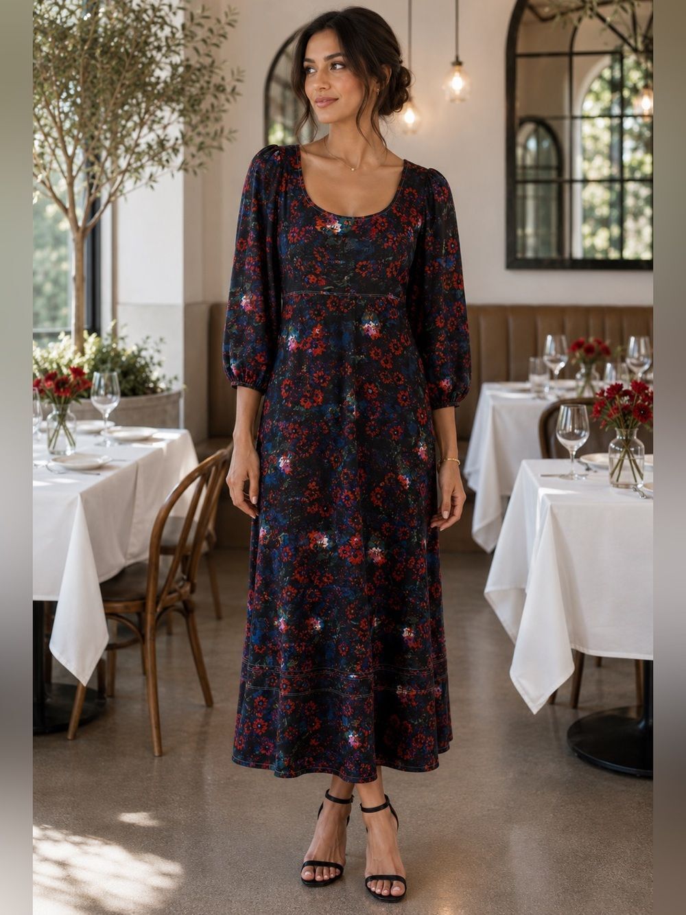 Rachel Comey x Target Kodak Red Floral Midi Dress Empire Waist Black 6